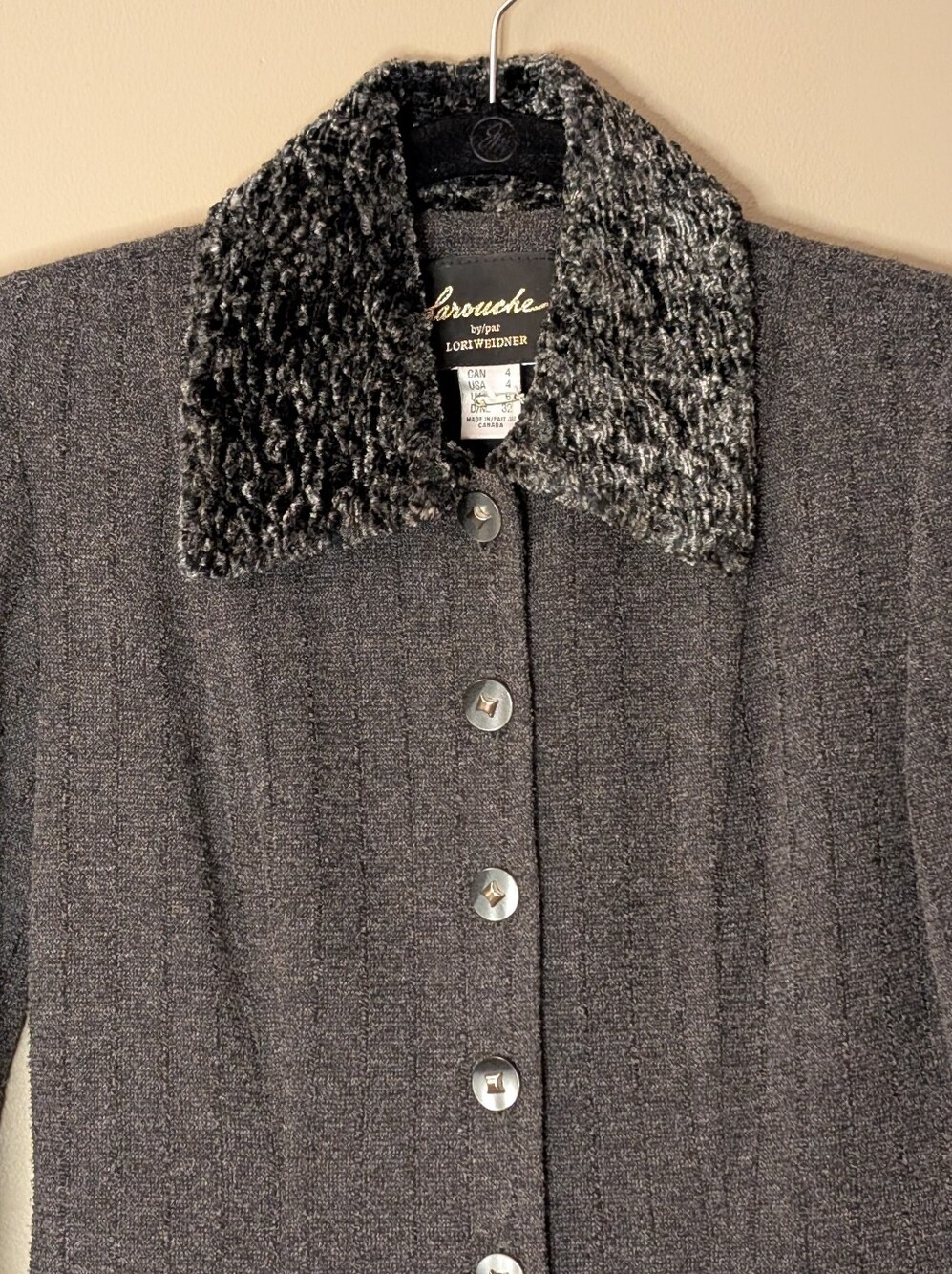 Vintage Farouche by Lori Weidner Princess Coat blazer Faux Astrakhan Trim Gray 4 - Picture 6 of 7